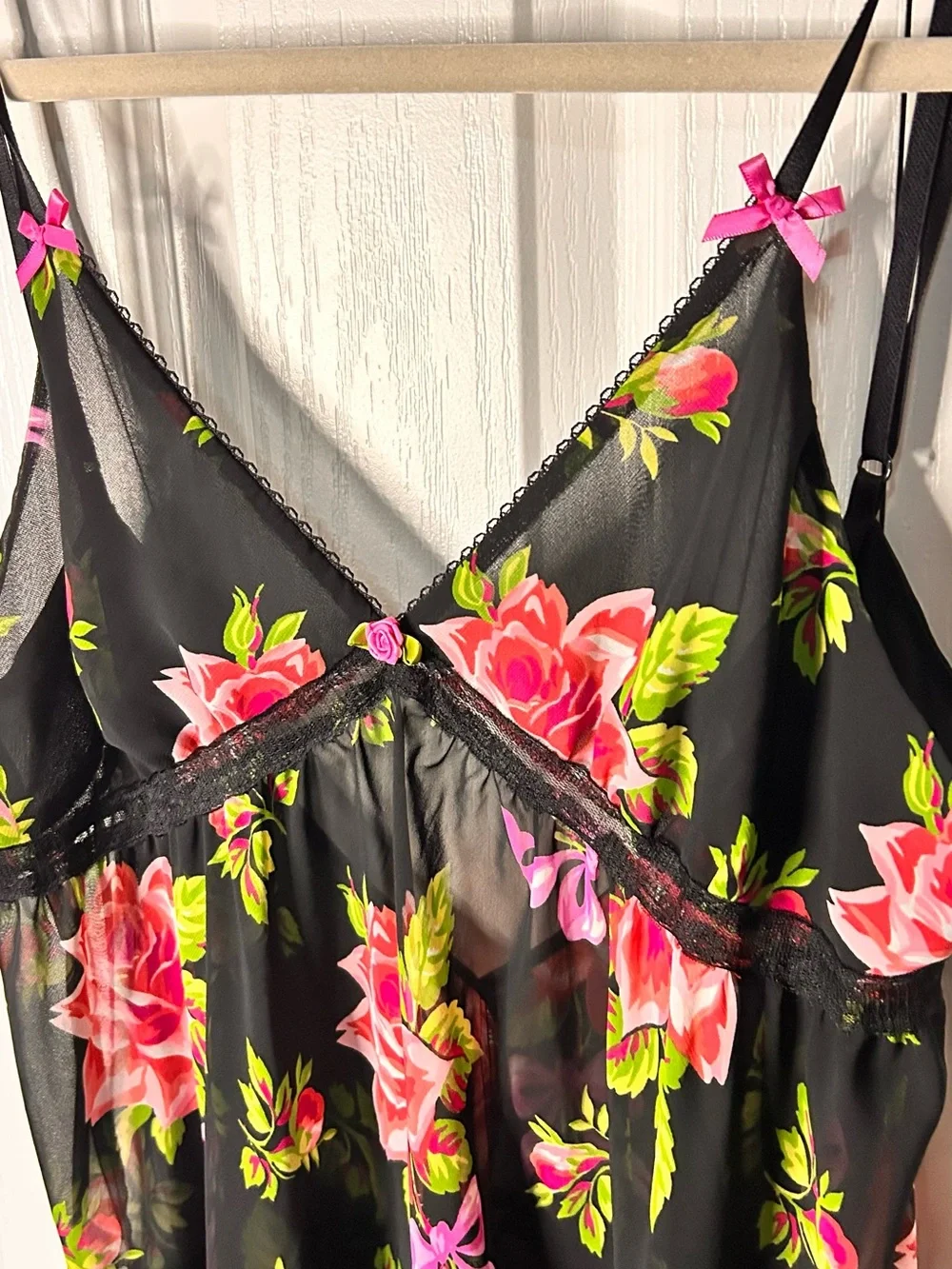 Betsey Johnson Babydoll Chemise Womens Large Floral Sheer Ruffle Coquette Dress‎